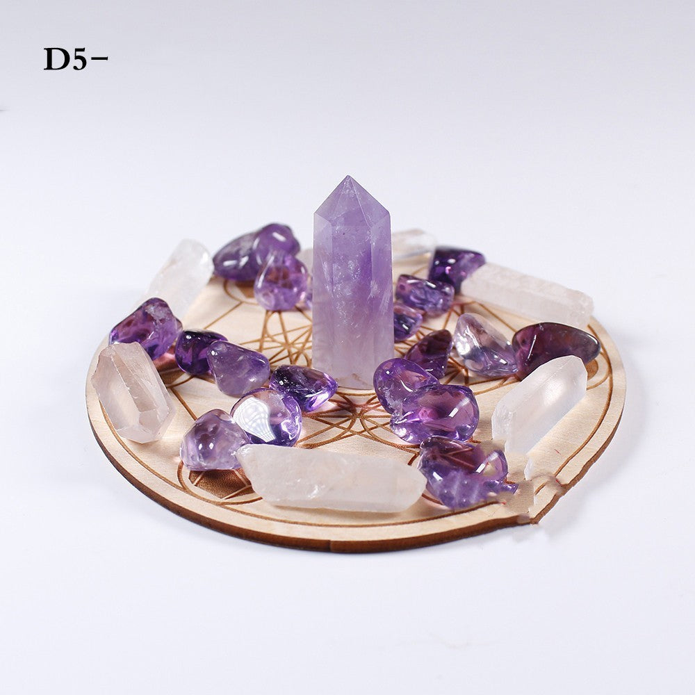 Natural Crystal Pillar Seven-color Gemstone Yoga Stone Wood Plate Pendulum