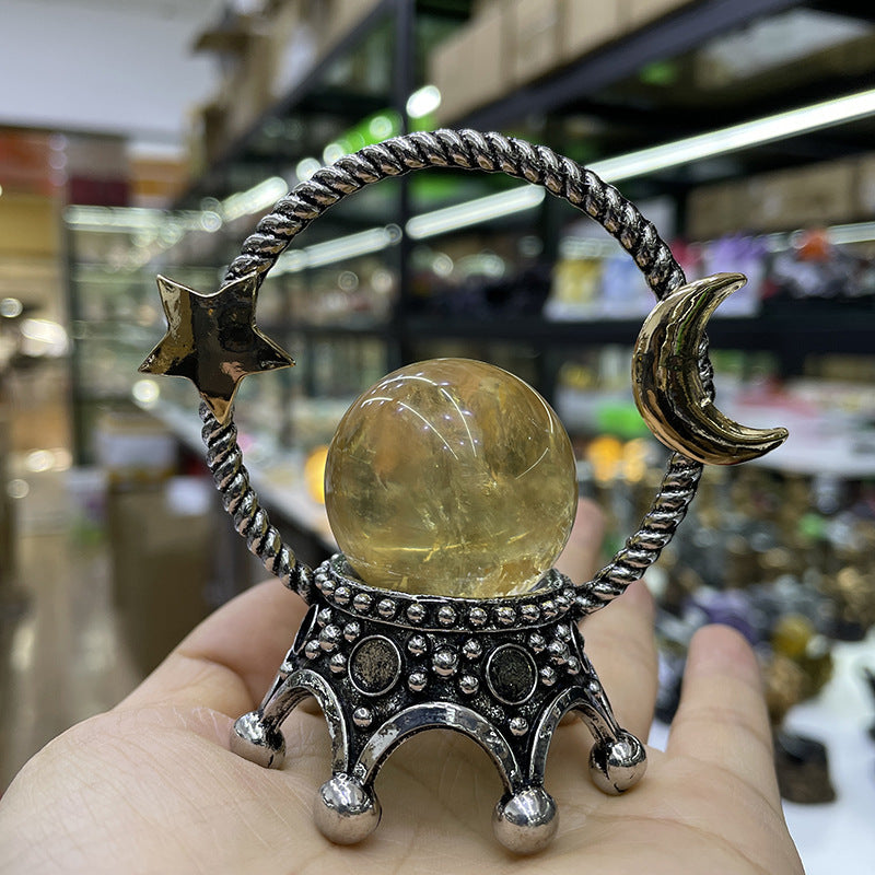 Zinc Alloy Star & Moon Crystal Ball Stand | Celestial Decor