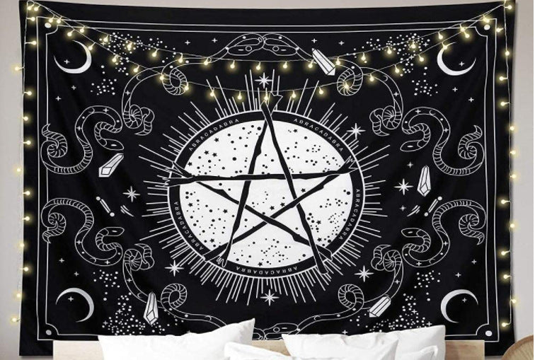 Moonlit Wiccan Ritual Tapestry: Celestial Decor