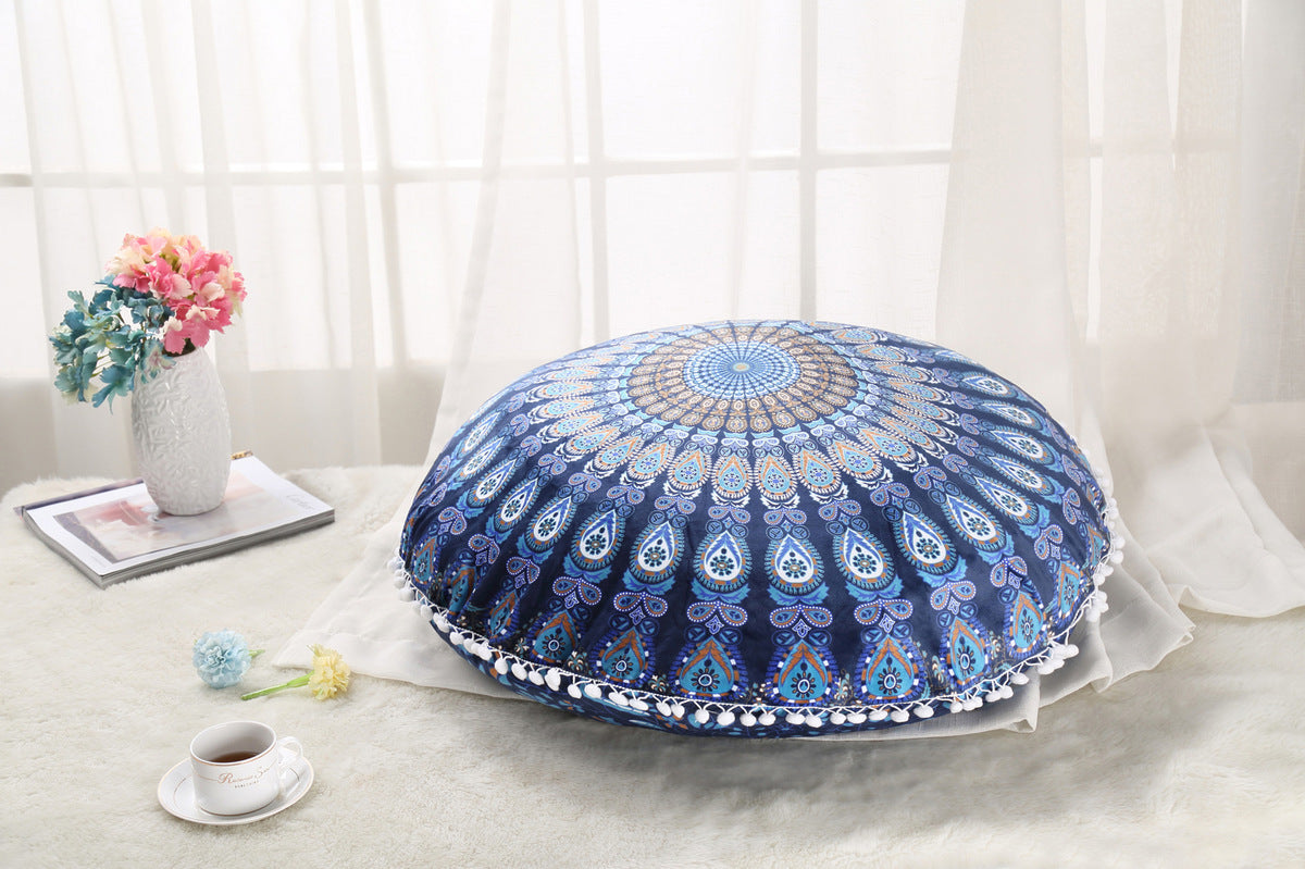 Boho Bliss Mandala Meditation Pouf: Vibrant Cushion & Ottoman