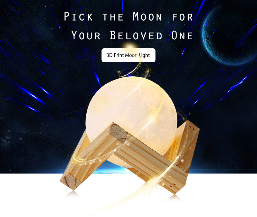 Mystic Moon 3D Printed Touch Lamp - USB Rechargeable Night Light