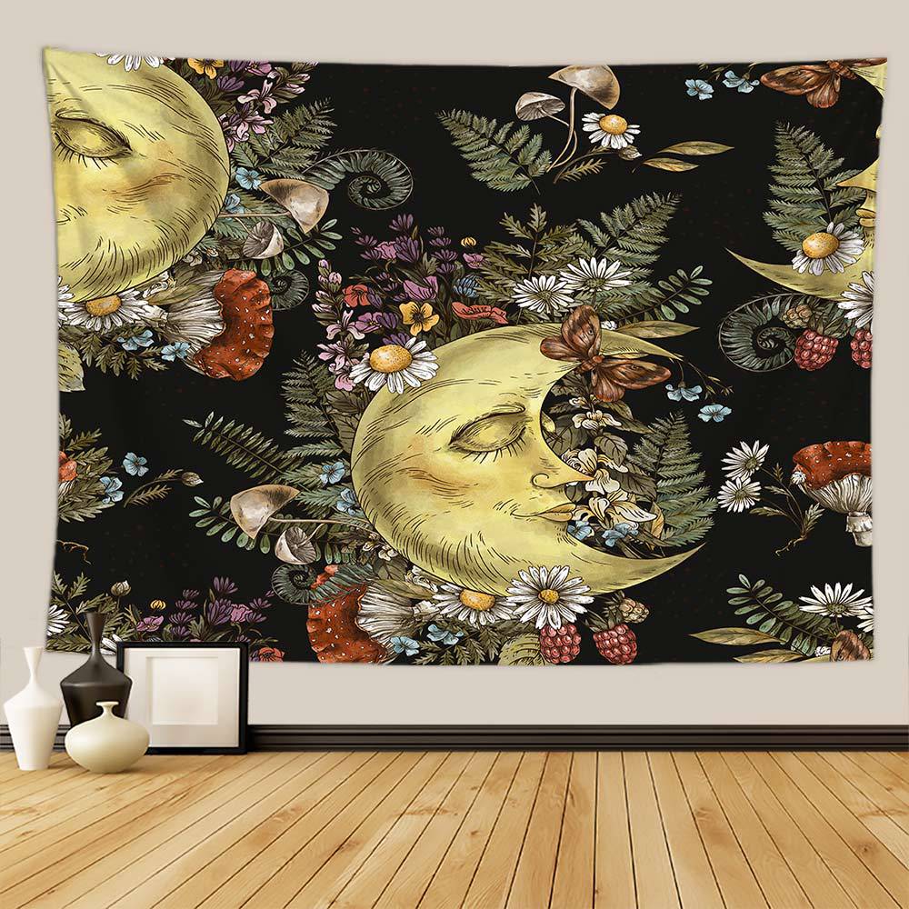 Sun & Moon Floral Tapestry: Celestial Bloom Digital Print