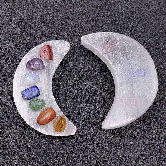 Natural Gypsum Stone Chakra Moon Ornament Crescent