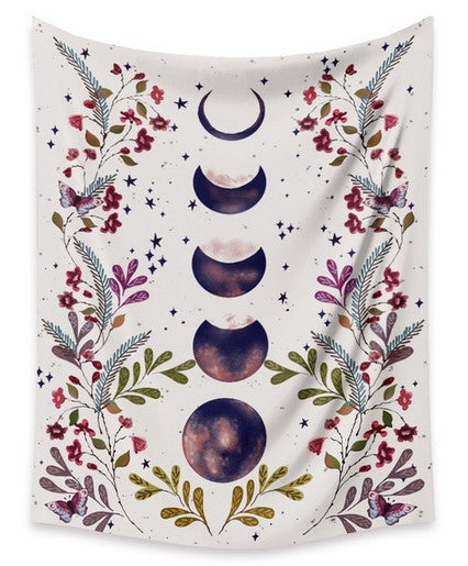 Moonlit Blooms Tapestry: Floral Lunar Elegance