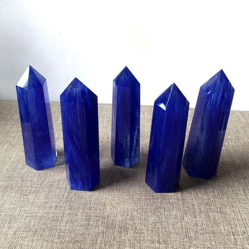 Lapis Lazuli, Tiger’s Eye, Blue Sapphire, and Candy Cane Quartz Crystal Column Decor