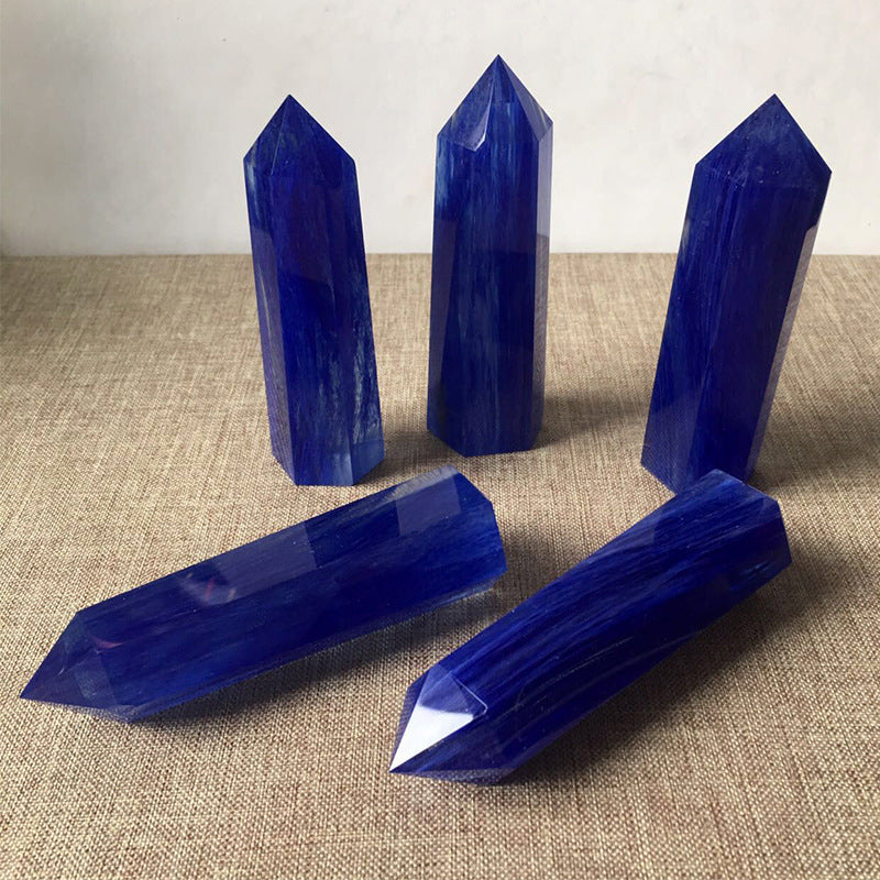 Lapis Lazuli, Tiger’s Eye, Blue Sapphire, and Candy Cane Quartz Crystal Column Decor