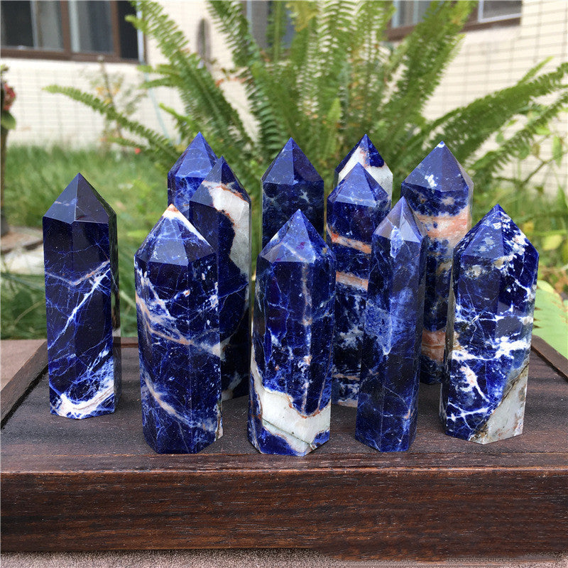 Lapis Lazuli, Tiger’s Eye, Blue Sapphire, and Candy Cane Quartz Crystal Column Decor