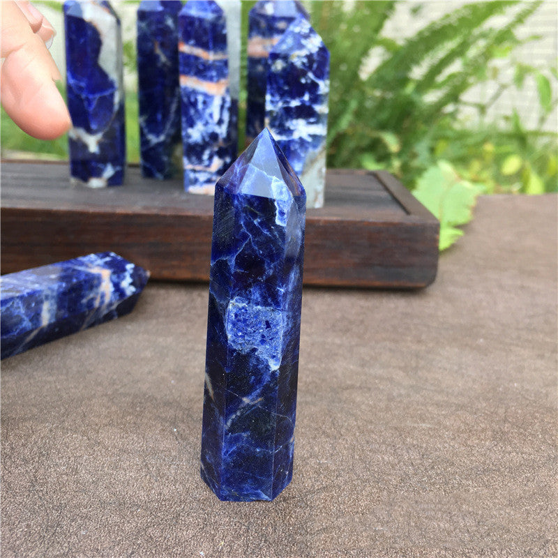 Lapis Lazuli, Tiger’s Eye, Blue Sapphire, and Candy Cane Quartz Crystal Column Decor