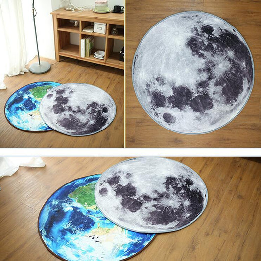 3D Moon And Earth Round Rug