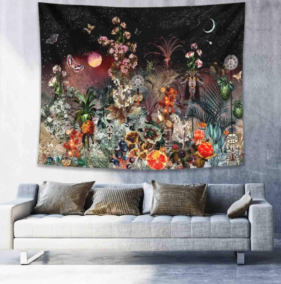 Moonlit Blooms Tapestry: Floral Lunar Elegance