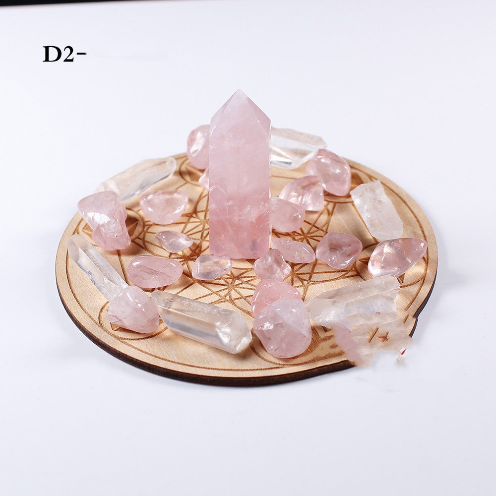 Natural Crystal Pillar Seven-color Gemstone Yoga Stone Wood Plate Pendulum