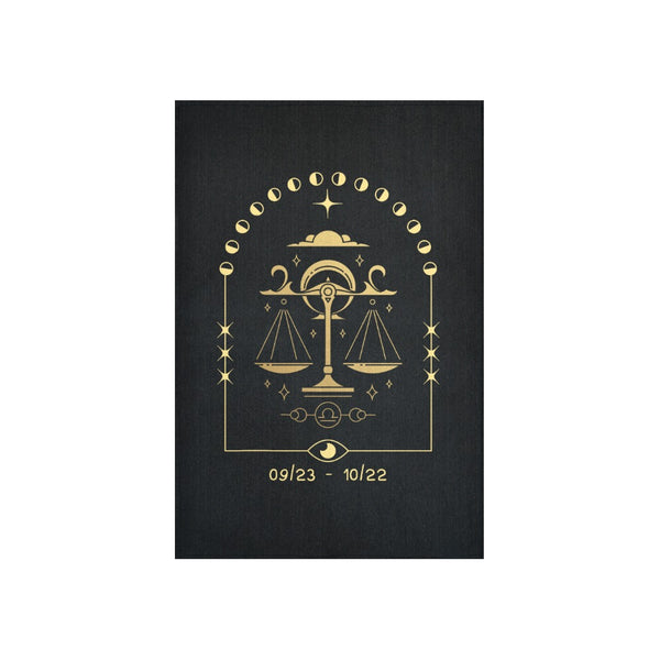 Libra Scales of Harmony Tapestry in Black and Gold