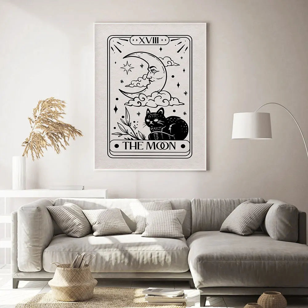 "Mystic Sun & Moon Tarot Canvas: Celestial Cat Art"