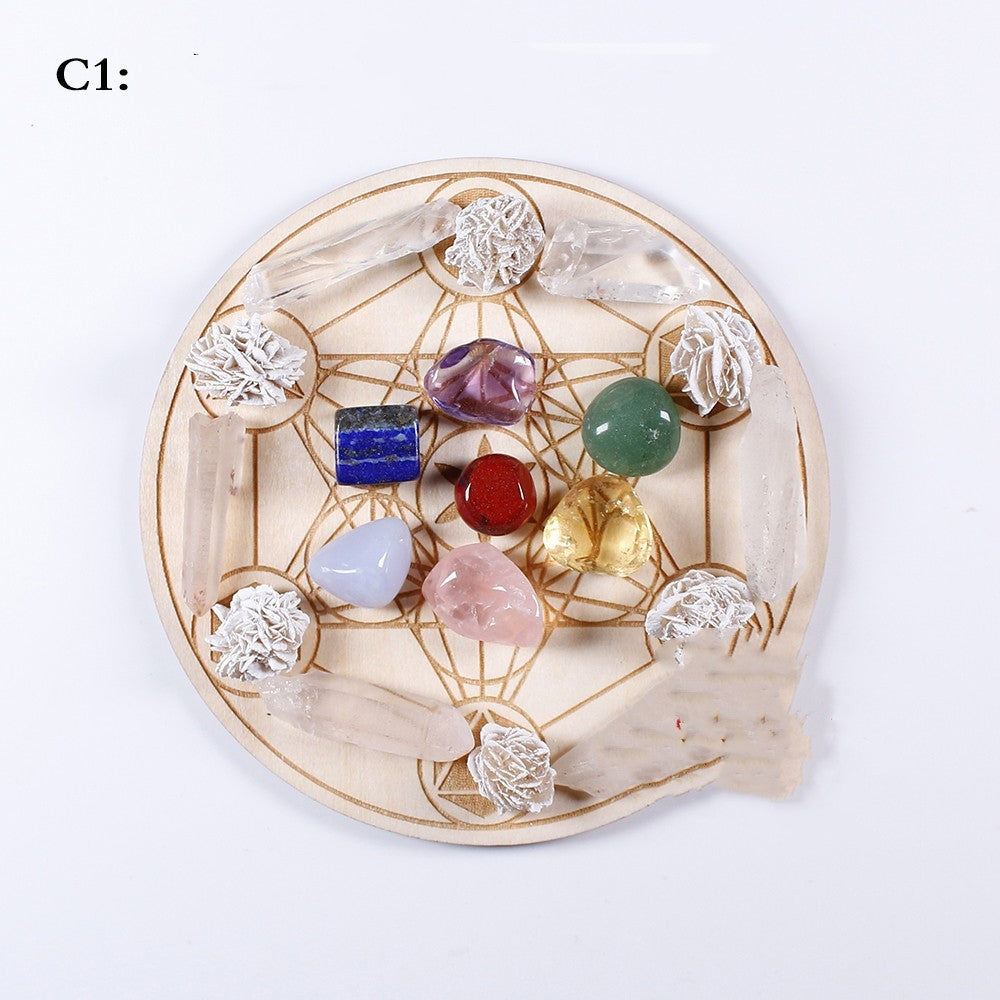 Natural Crystal Pillar Seven-color Gemstone Yoga Stone Wood Plate Pendulum