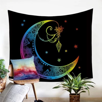 Neon Glow Celestial Moon Tapestry