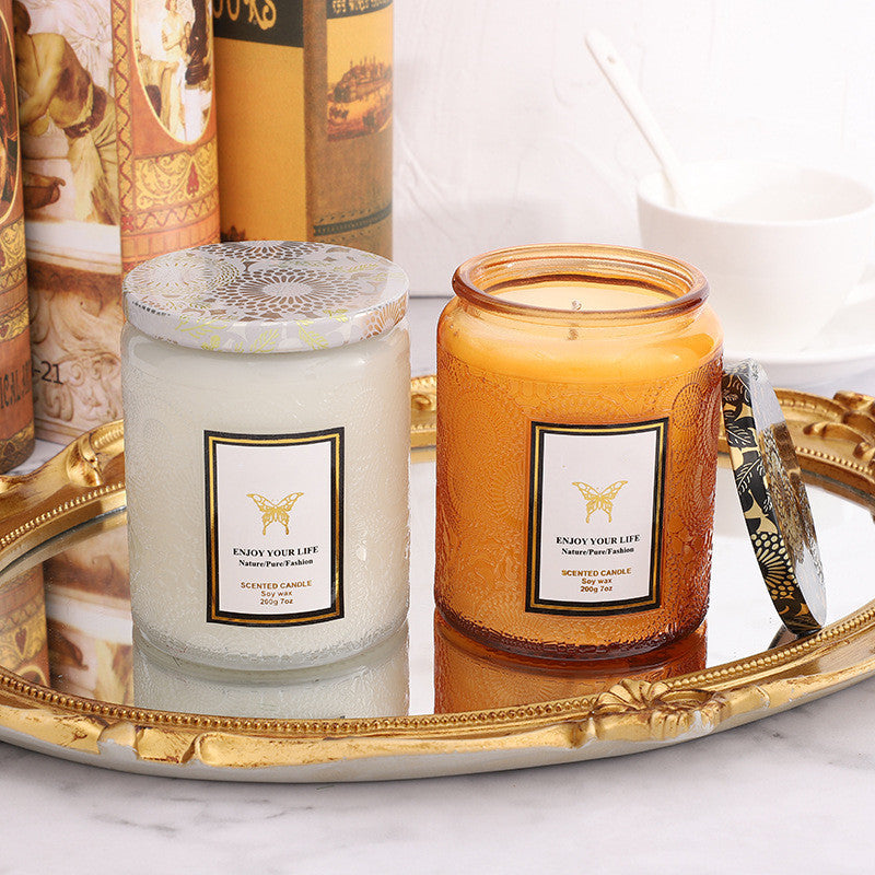 Embossed Glass Soy Candle