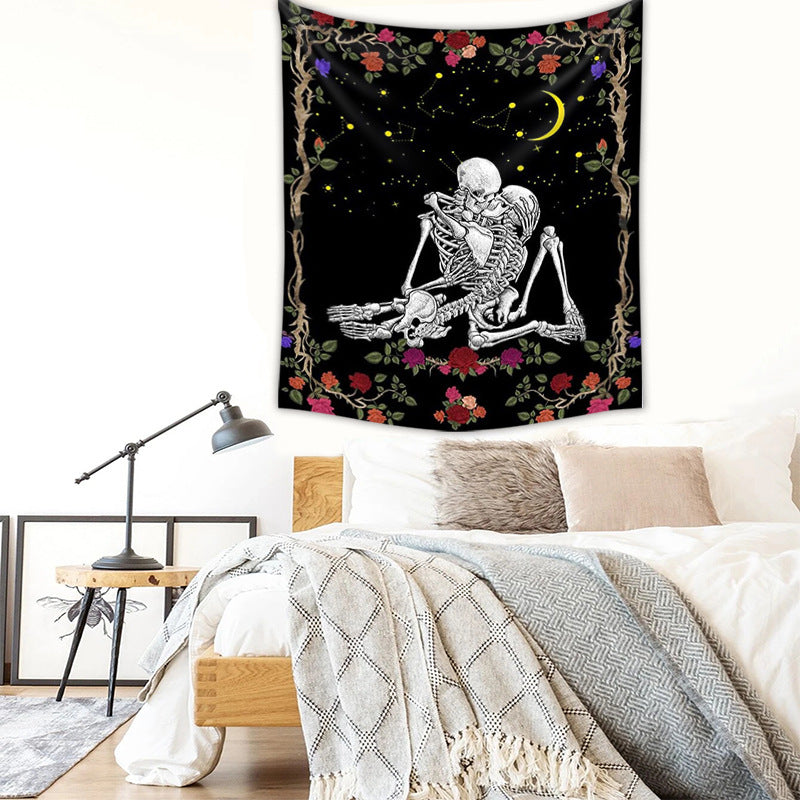 Skull Rose Romance Tapestry