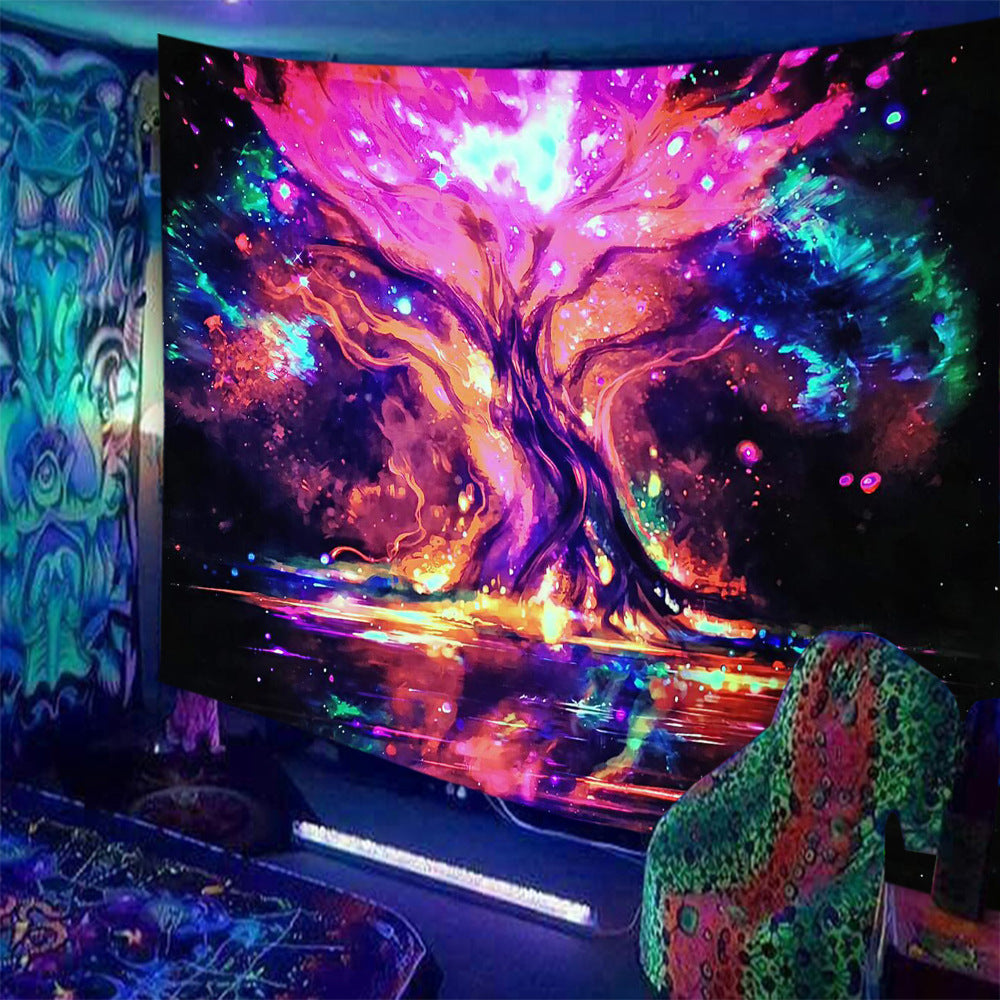 Stellar Radiance Fluorescent Tapestry: Celestial Wall Art