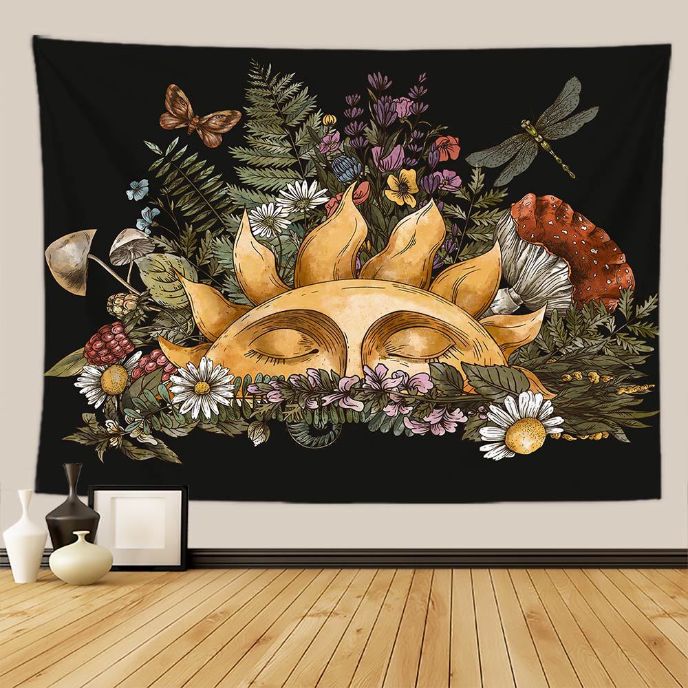 Sun & Moon Floral Tapestry: Celestial Bloom Digital Print