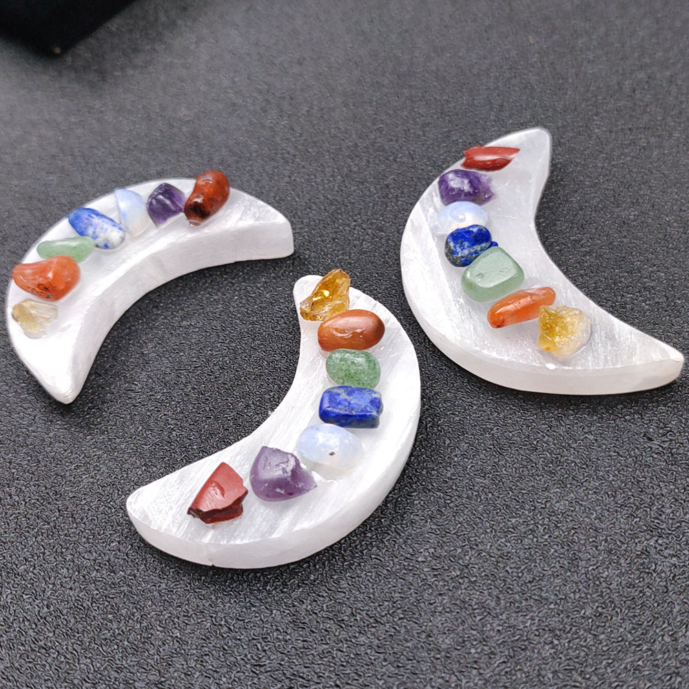 Natural Gypsum Stone Chakra Moon Ornament Crescent