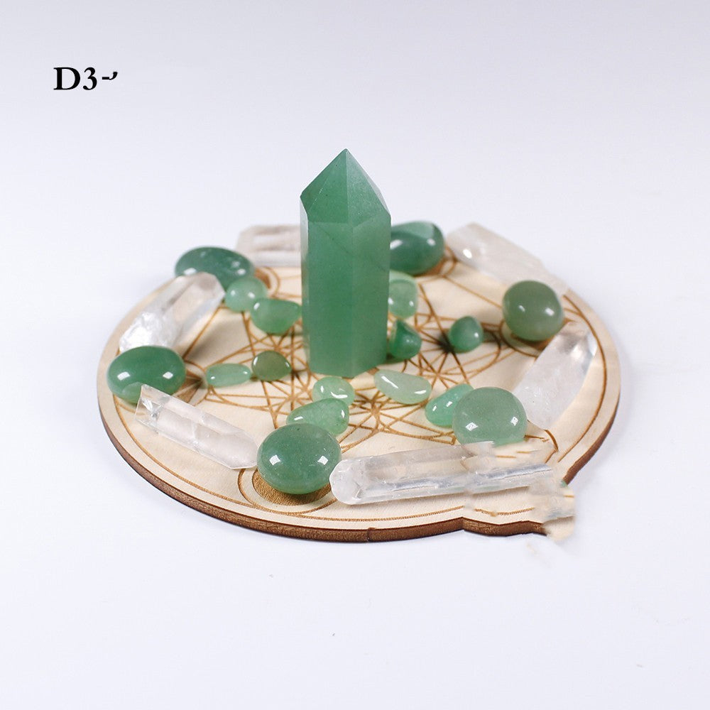 Natural Crystal Pillar Seven-color Gemstone Yoga Stone Wood Plate Pendulum