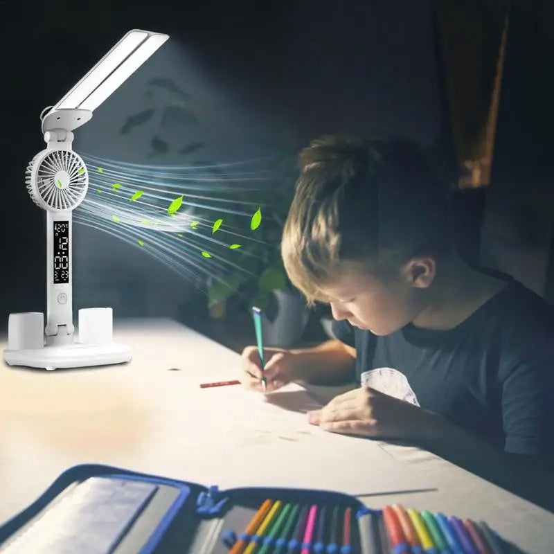 Celestial Foldable LED Desk Lamp with Fan & Pen Holder