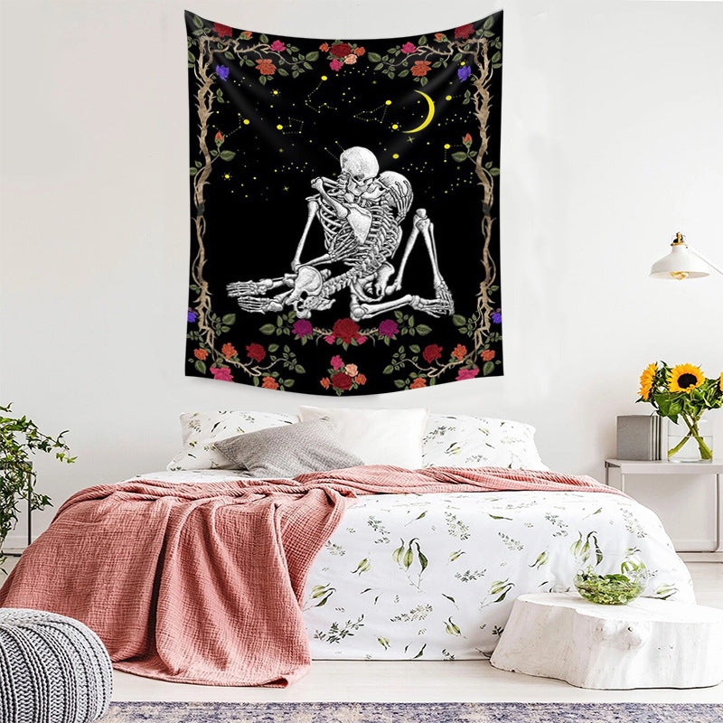 Skull Rose Romance Tapestry