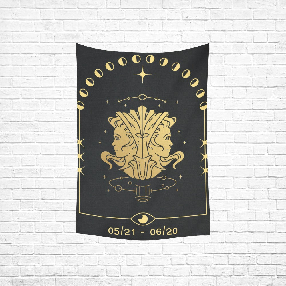 Gemini Twins Constellation Tapestry in Black and Gold