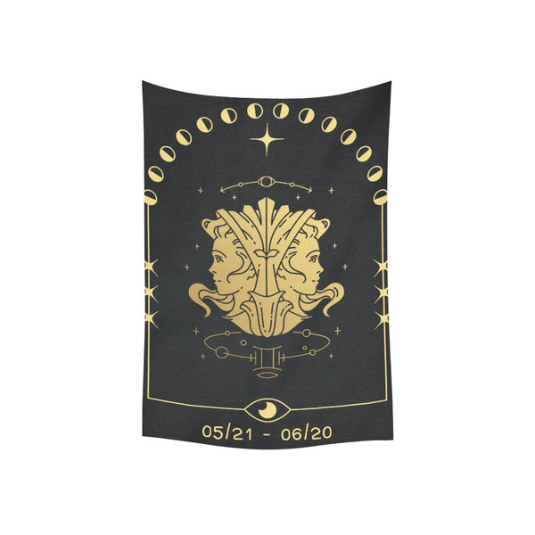 Gemini Twins Constellation Tapestry in Black and Gold