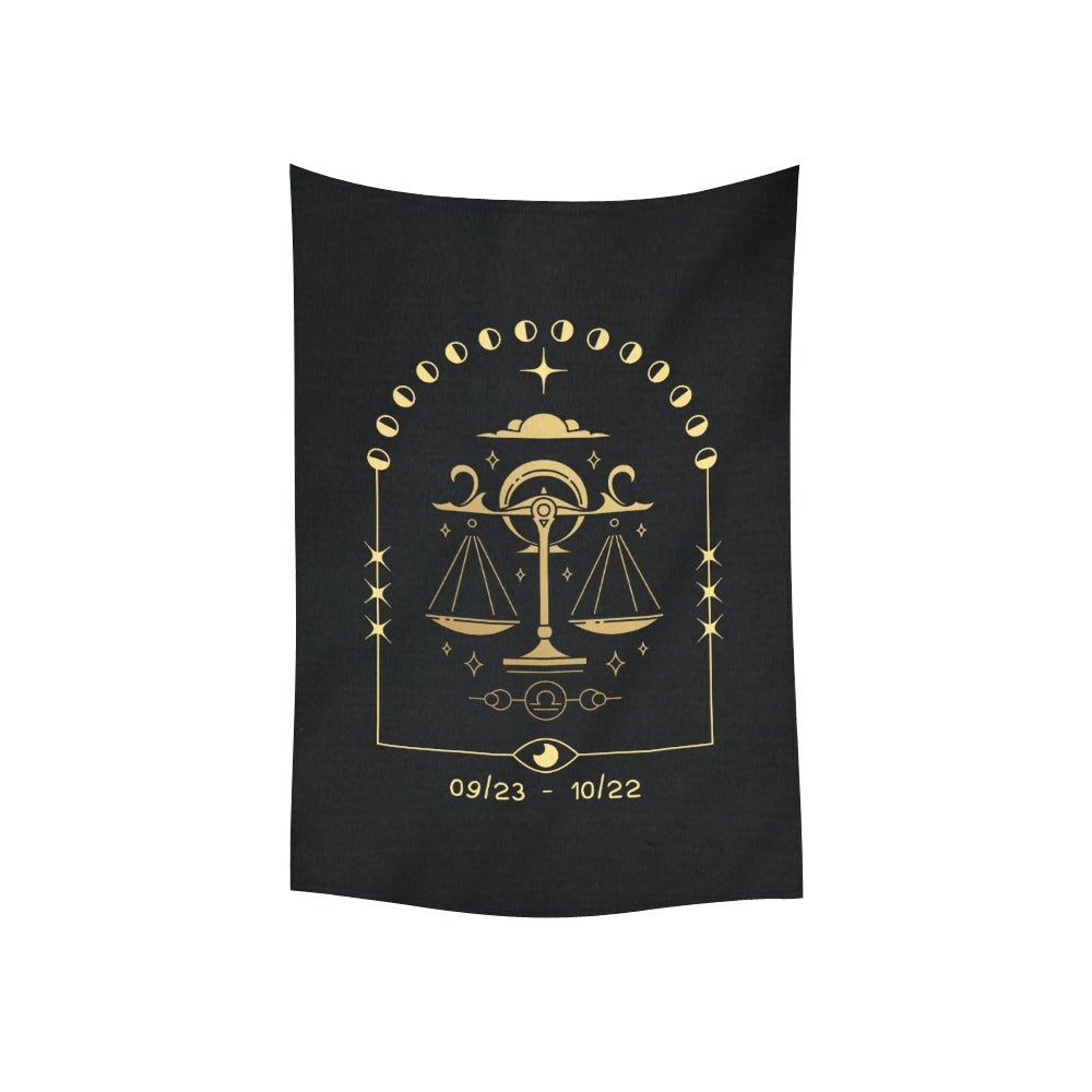 Libra Scales of Harmony Tapestry in Black and Gold