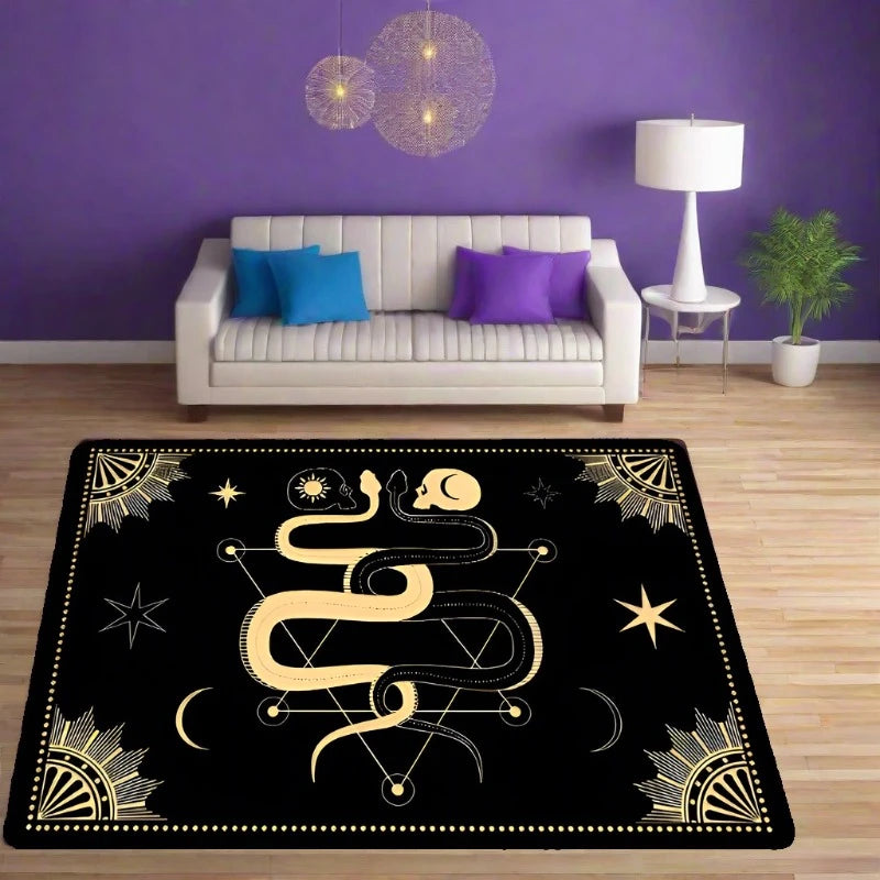 Mystic Black Moon Rug: Gothic Zodiac & Witchcraft Designs