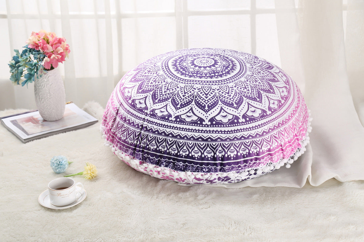 Boho Bliss Mandala Meditation Pouf: Vibrant Cushion & Ottoman