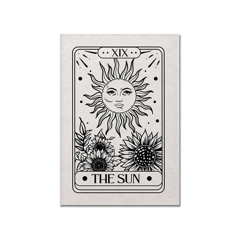 "Mystic Sun & Moon Tarot Canvas: Celestial Cat Art"