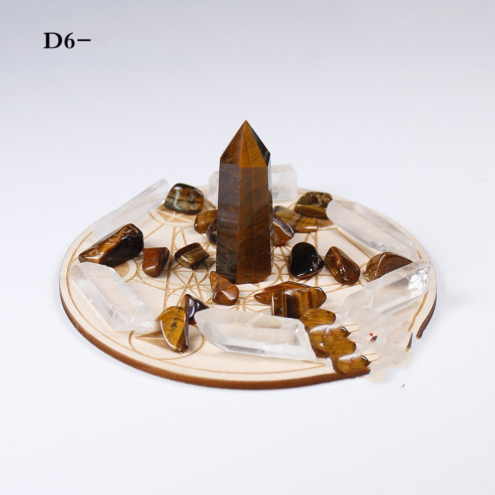 Natural Crystal Pillar Seven-color Gemstone Yoga Stone Wood Plate Pendulum