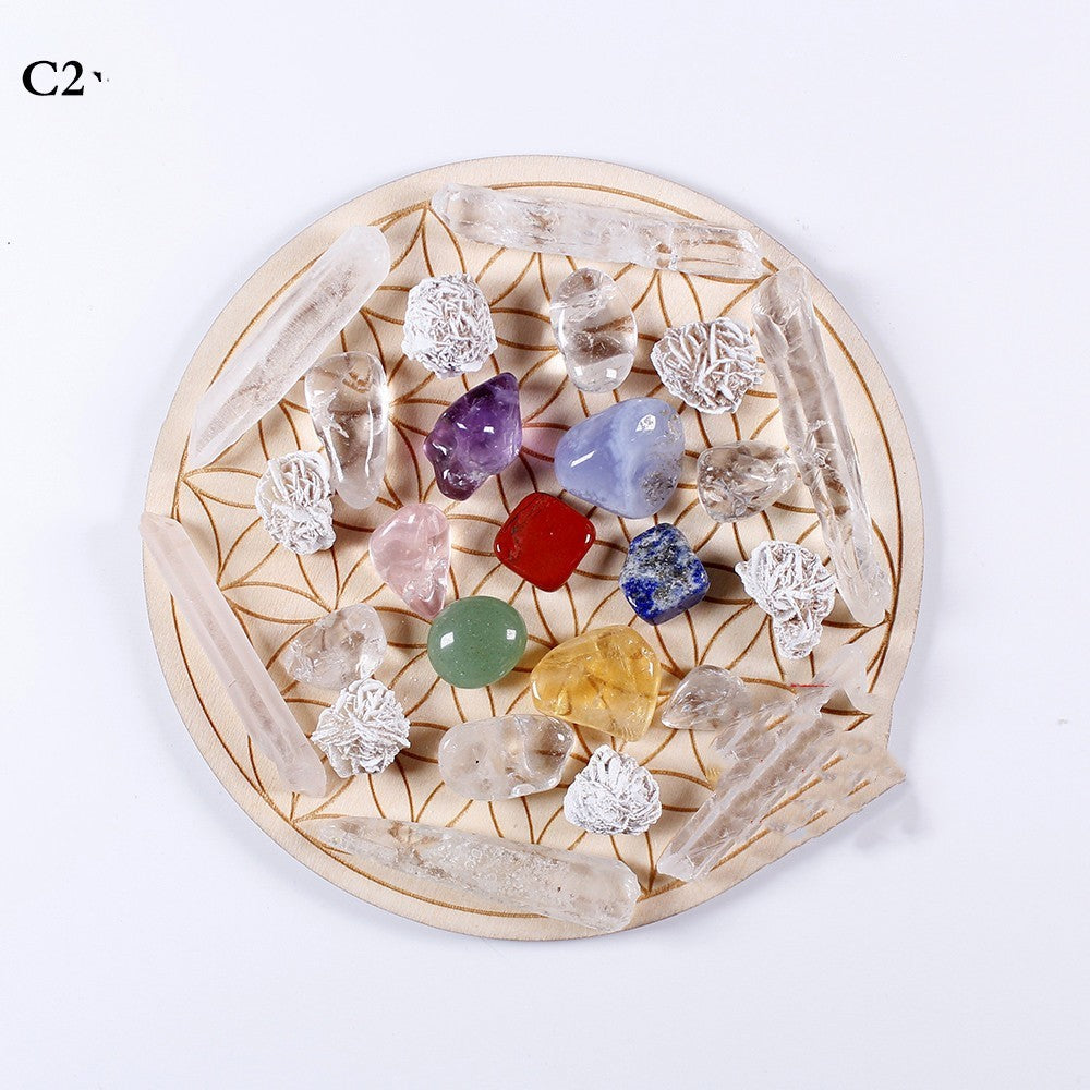 Natural Crystal Pillar Seven-color Gemstone Yoga Stone Wood Plate Pendulum