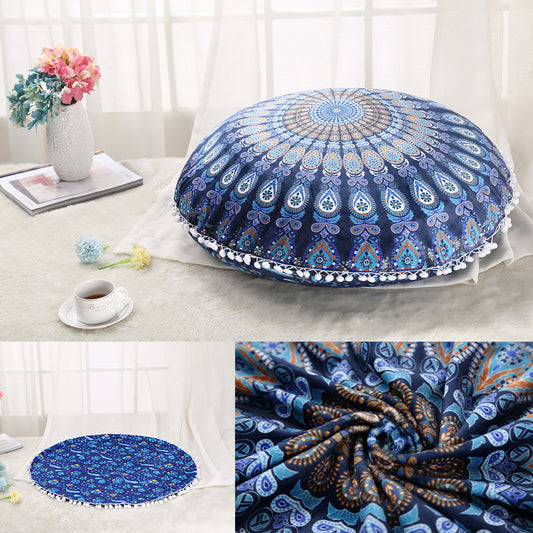 Boho Bliss Mandala Meditation Pouf: Vibrant Cushion & Ottoman