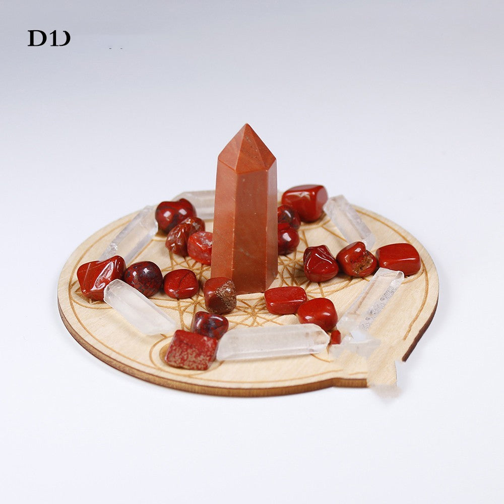 Natural Crystal Pillar Seven-color Gemstone Yoga Stone Wood Plate Pendulum