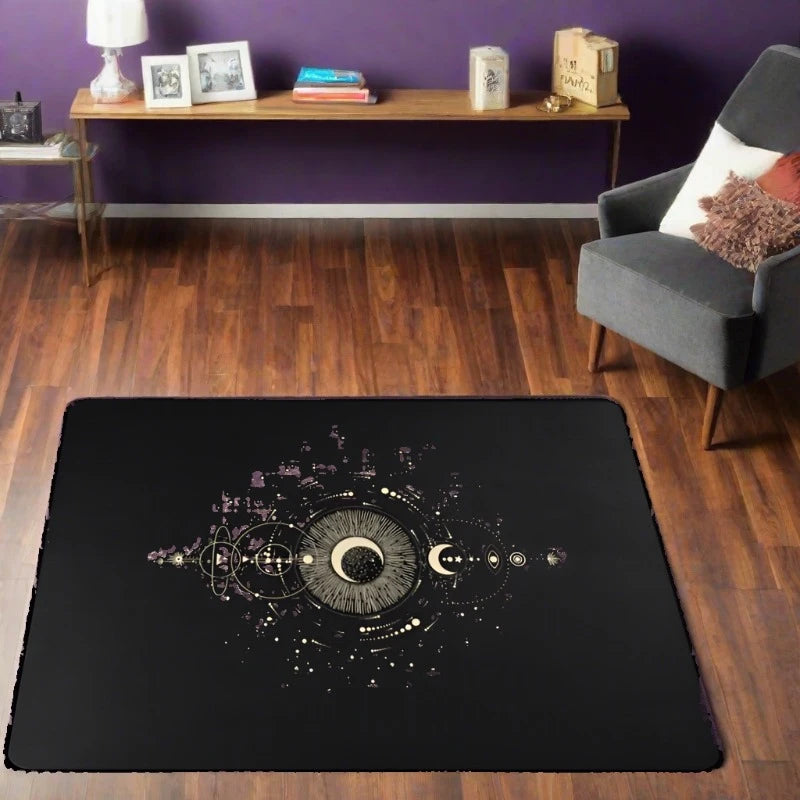 "Black Moon Celestial Rug: Gothic Zodiac & Witchcraft Magic"