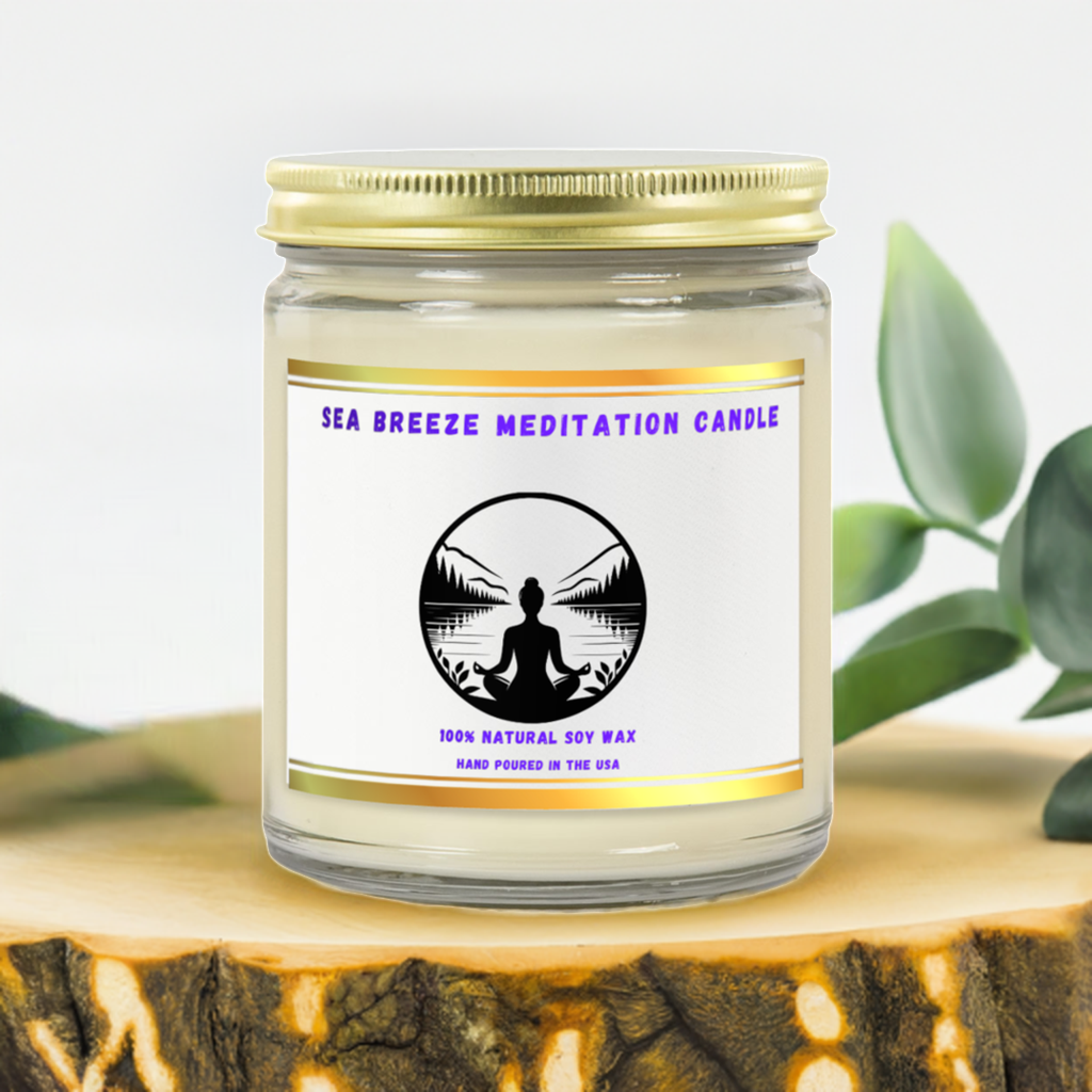 Sea Breeze Meditation Candle in a meditation setting