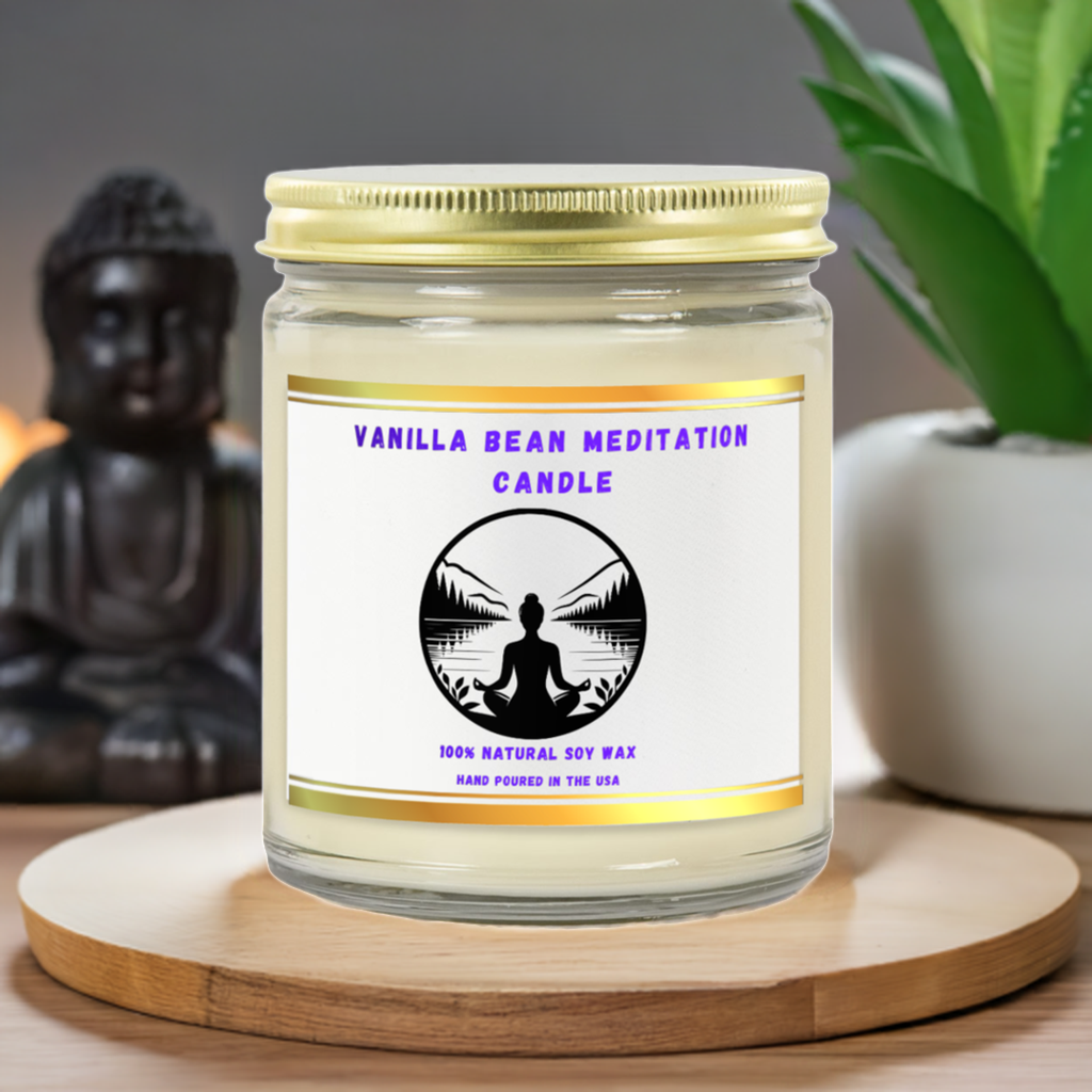 Vanilla Bean Meditation Candle in meditation setting