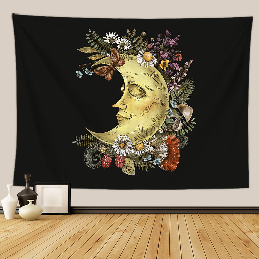 Sun & Moon Floral Tapestry: Celestial Bloom Digital Print