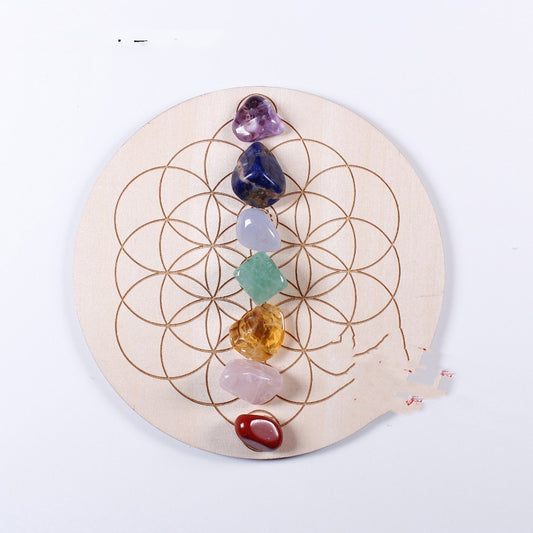 Natural Crystal Pillar Seven-color Gemstone Yoga Stone Wood Plate Pendulum