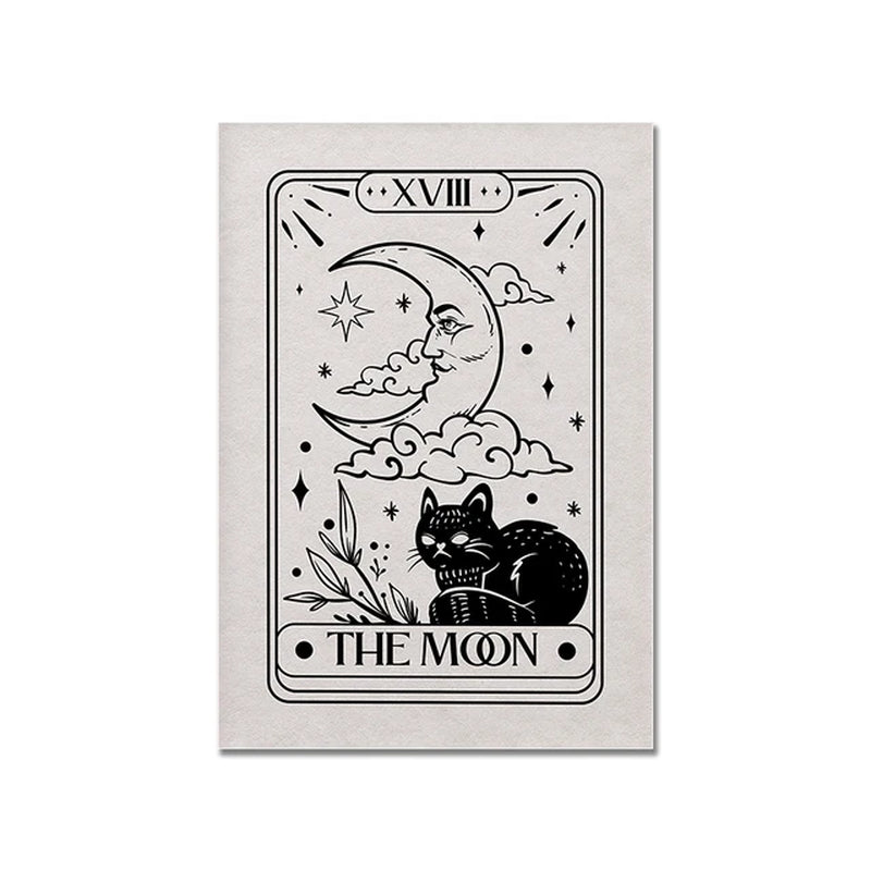 "Mystic Sun & Moon Tarot Canvas: Celestial Cat Art"