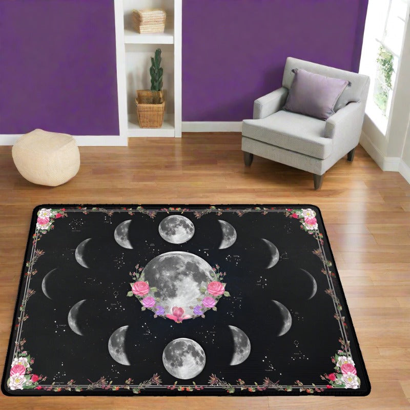 "Black Moon Celestial Rug: Gothic Zodiac & Witchcraft Magic"