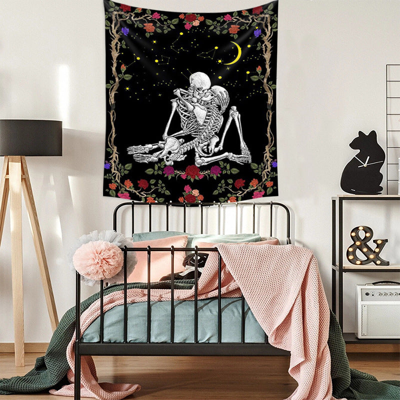 Skull Rose Romance Tapestry