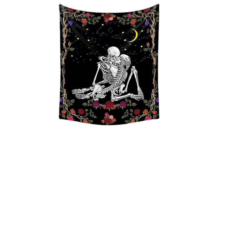 Skull Rose Romance Tapestry