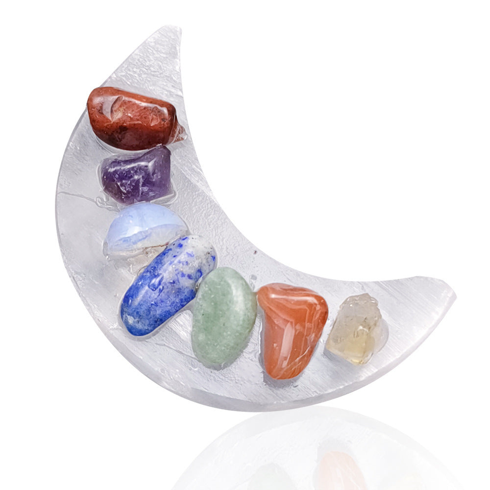 Natural Gypsum Stone Chakra Moon Ornament Crescent