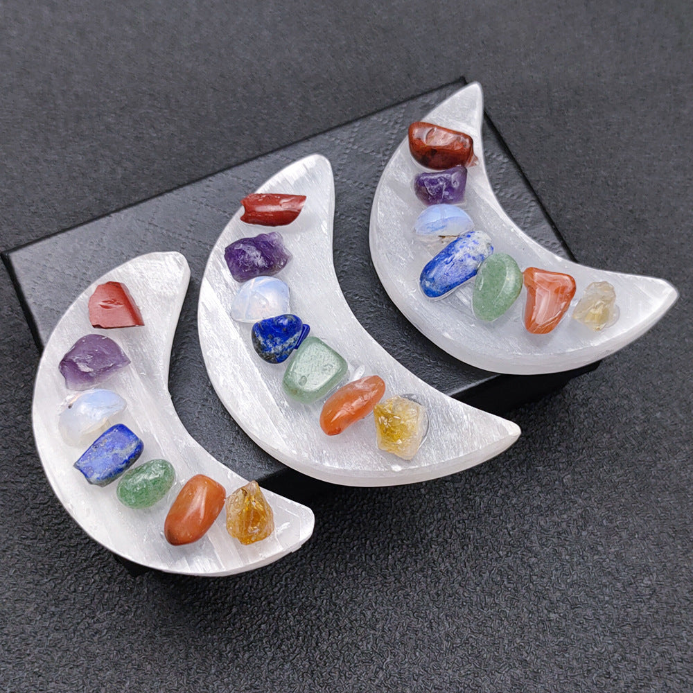 Natural Gypsum Stone Chakra Moon Ornament Crescent