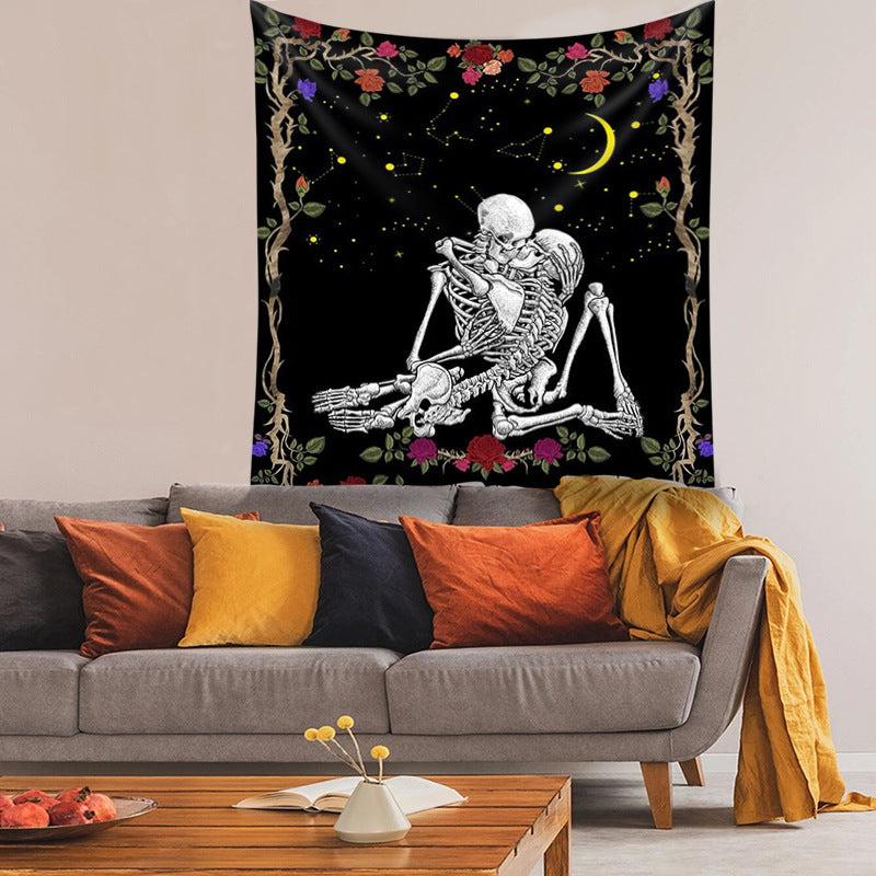 Skull Rose Romance Tapestry