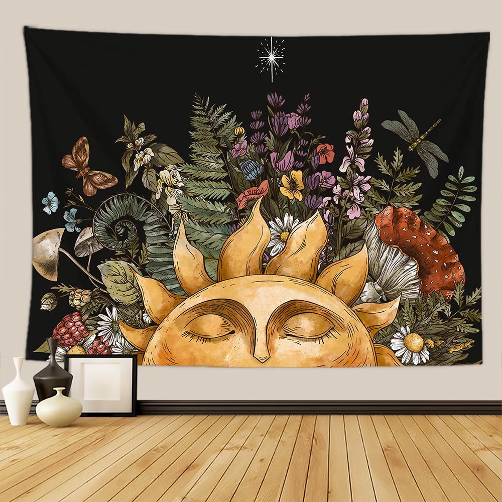 Sun & Moon Floral Tapestry: Celestial Bloom Digital Print